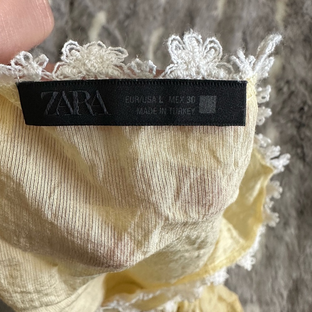 Zara Yellow white spring summer top sz LARGE L - Picture 4 of 6